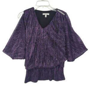 Chaus NY Women's Bell Sleeve Pullover Blouse Metallic Purple Size M
